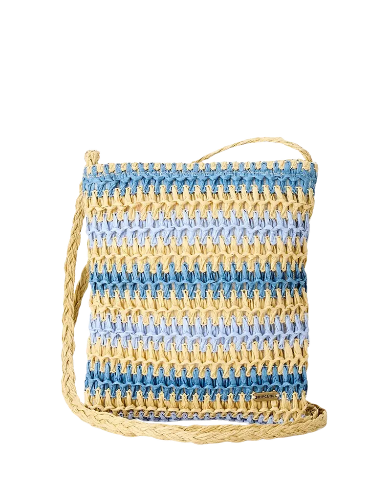2.7L Crochet Crossbody Bag – Natural Fiber and Denim Blue