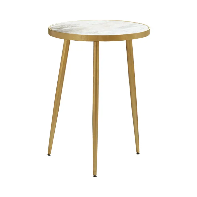 Acheson Round Side Table – Marble Inlay Top & Black Metal Base
