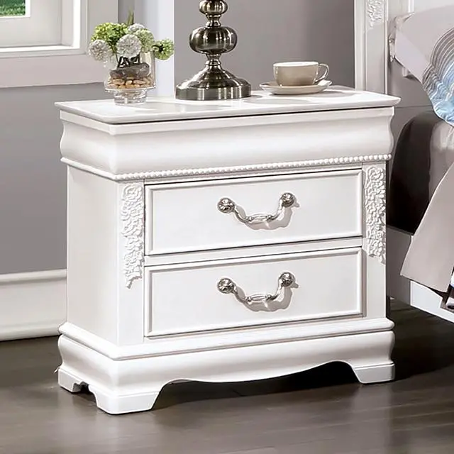 ALECIA White Nightstand with USB Charging Port