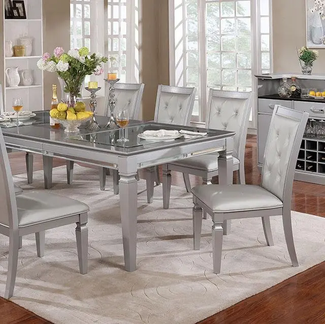 Alena Sleek Silver-Finished Dining Table