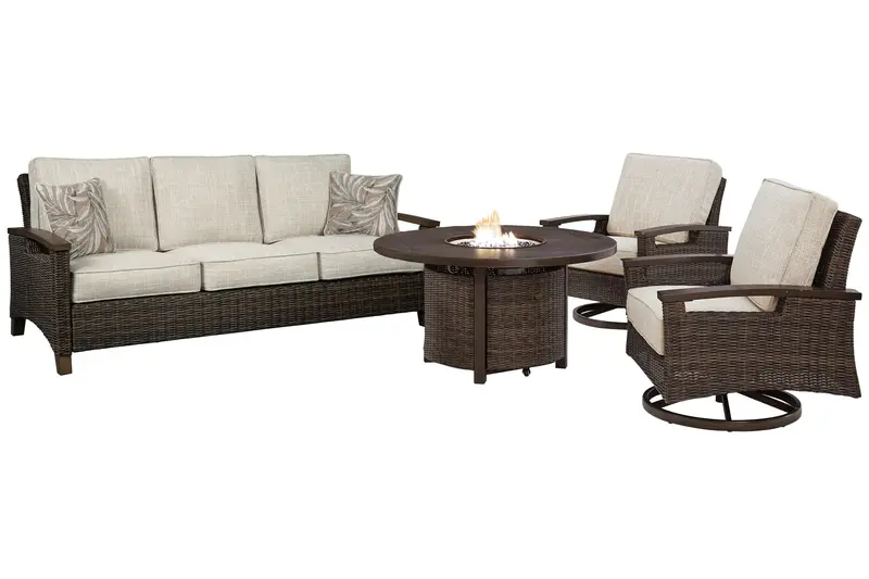 All-in-One Outdoor Living Set: Sofa, Lounge Chairs & Fire Pit Table