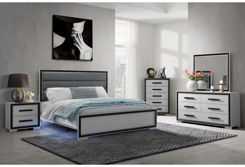 Amelia Grey-and-Black Queen Bedroom Ensemble with LED Accents
