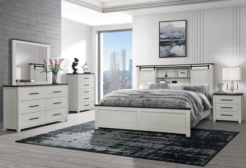 Ava Beige King Bed Collection – Bed, Dresser, Nightstands & Mirror