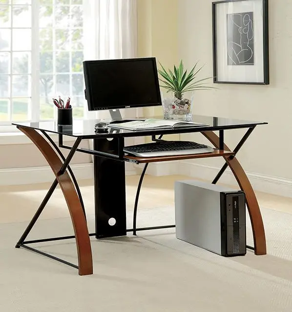 Baden Two-Tone Accent Desk – Oak Top with Black Metal Base