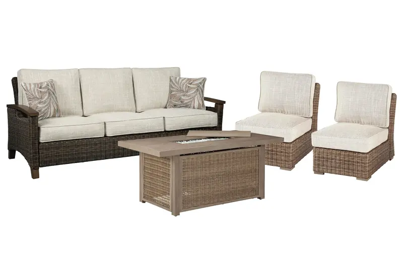 Beachcroft Outdoor Living Set: Sofa, Lounge Chairs & Fire Pit Table