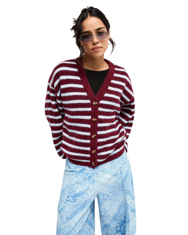 Beet Red Striped Cardigan Featuring All-Star Pattern