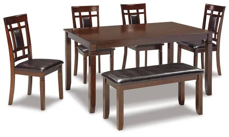 Bennox Dining Set: Table + 4 Chairs + 1 Bench (6-Piece)