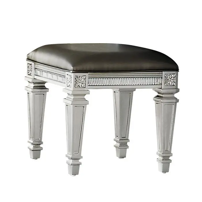 Bevelle Silver Vanity Stool – Upholstered Seating for Dressing Areas 1958-14