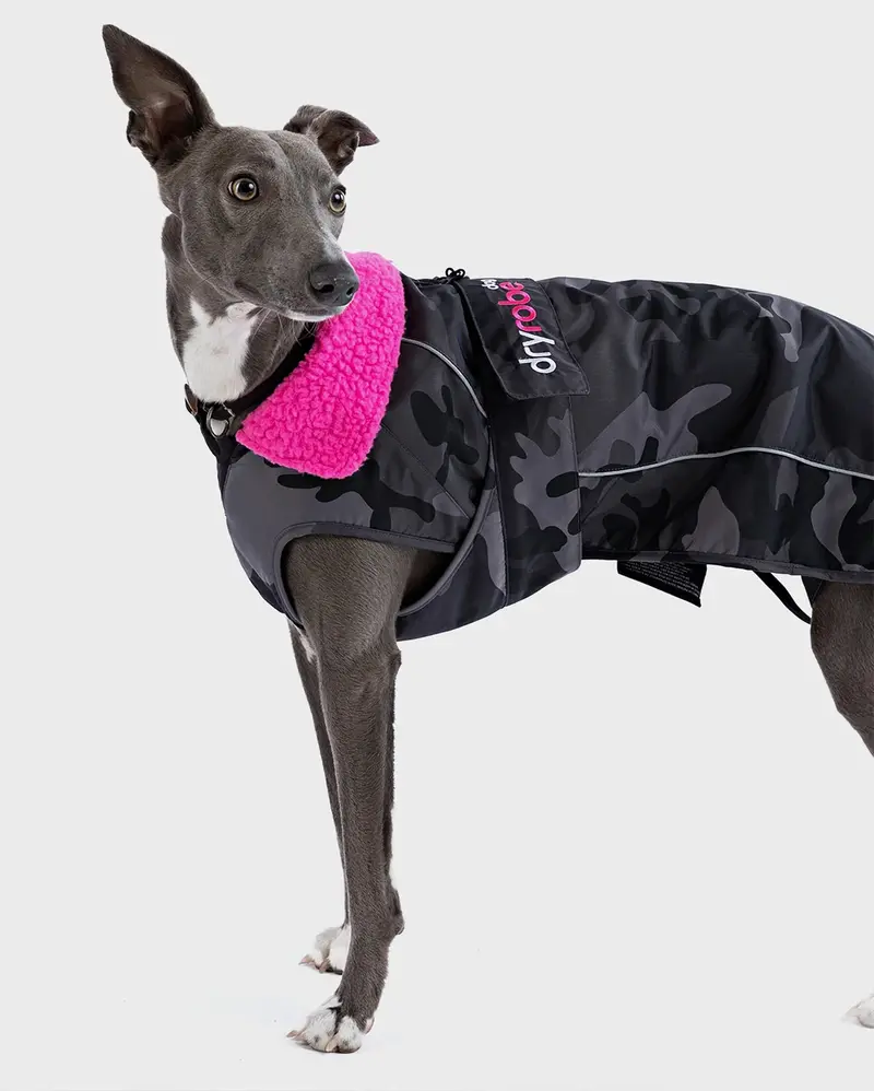 Black Camo and Pink Dog Dryrobe Towel Robe