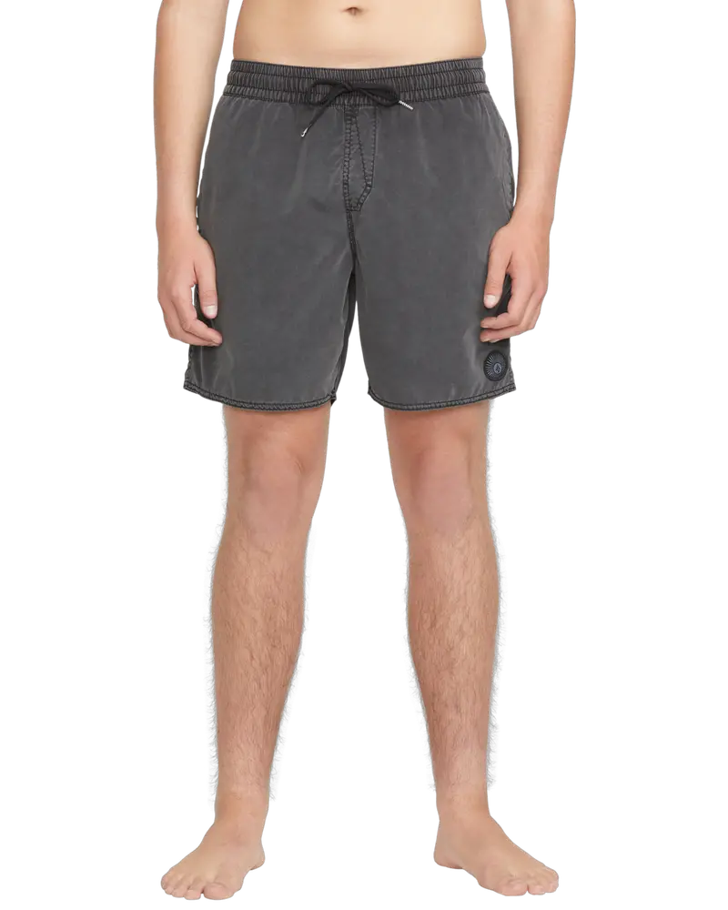 Black Center-Elastic Waist Swim Shorts