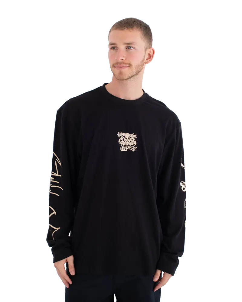 Black Long-Sleeve Trip Graphic T-Shirt