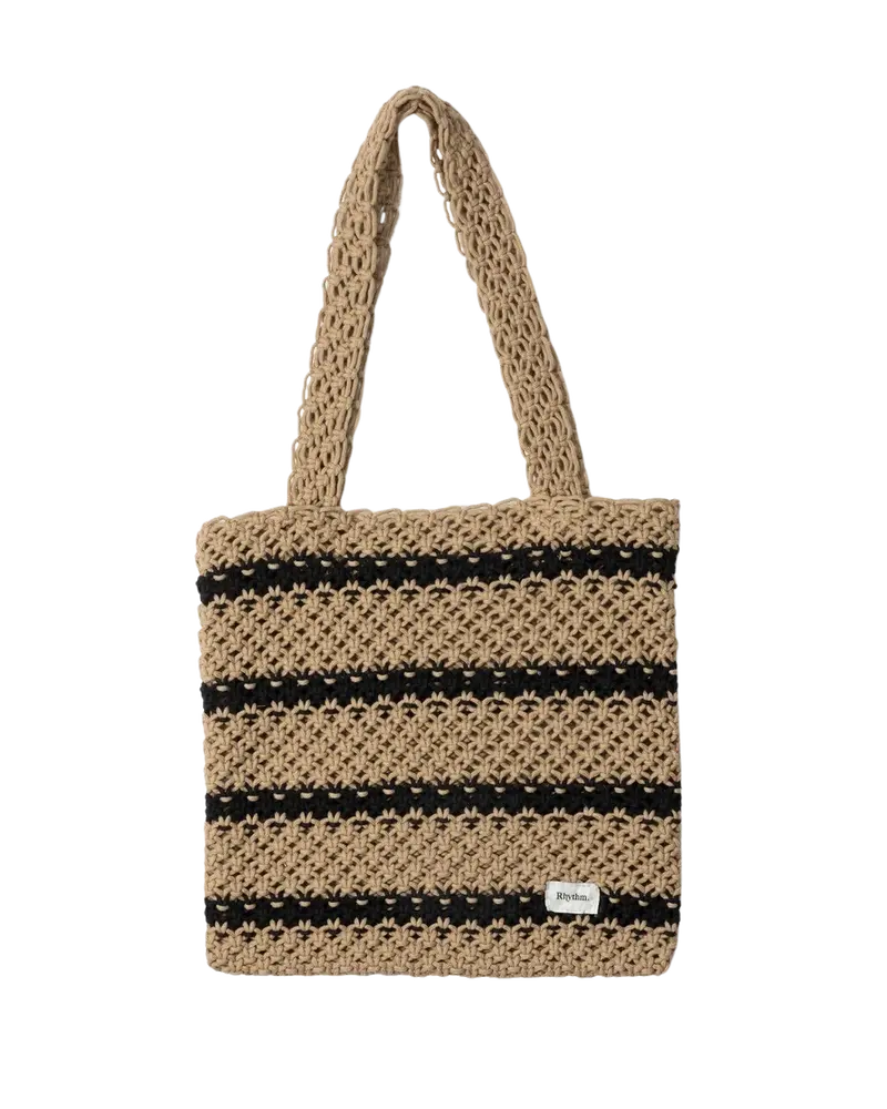 Black Sol Stripe Crochet Tote Bag