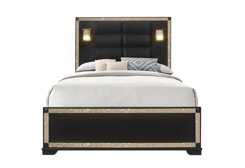Blake Black Queen Bed with Integrated Lamp Fixtures