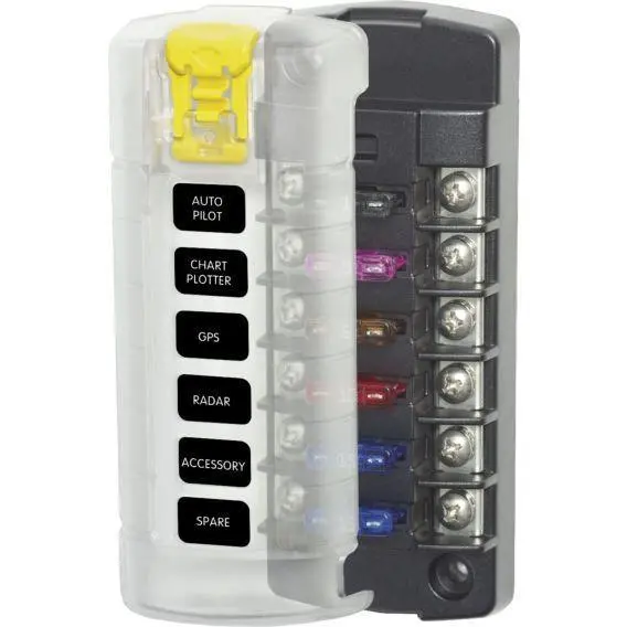 Blue Sea Systems 5035 ST Blade Fuse Block – 6-Circuit Marine/RV Distribution Panel with Cover