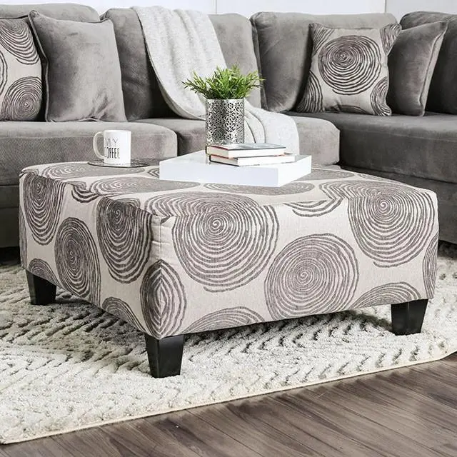 Bonaventura Gray and Patterned Ottoman