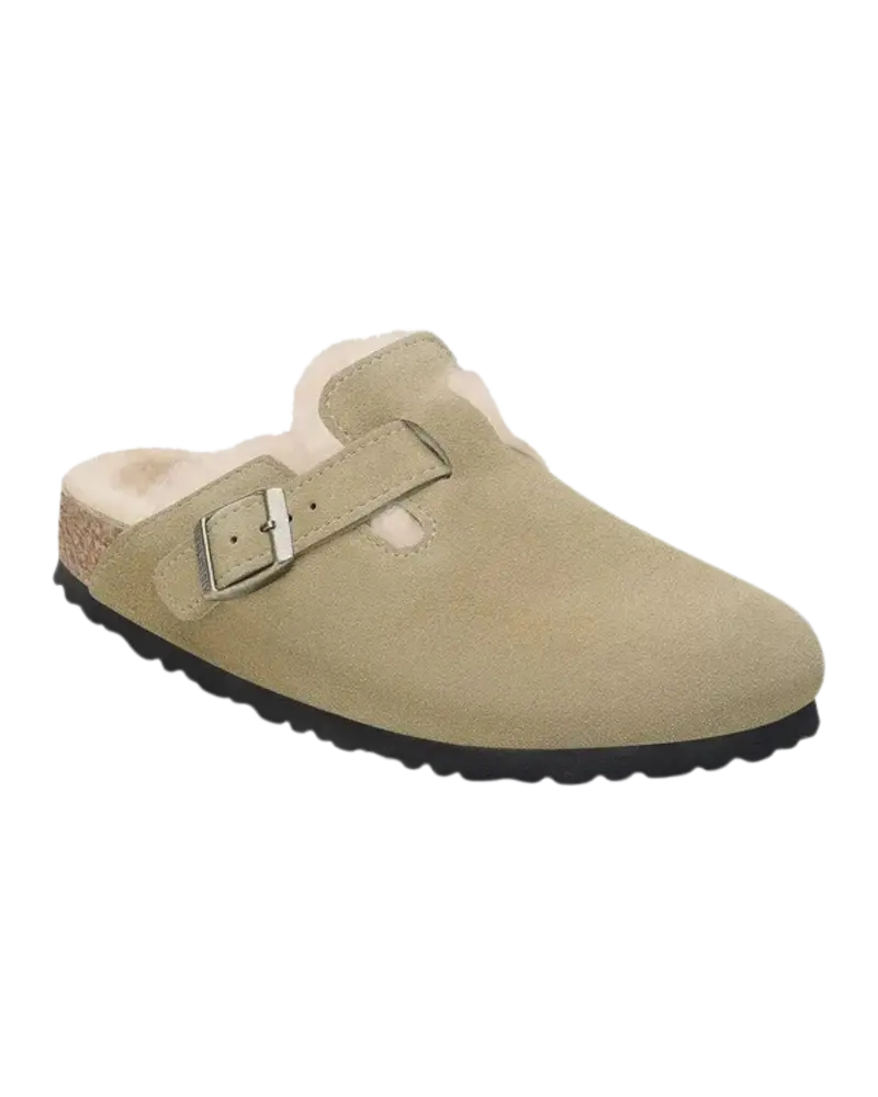 Boston Taupe Shearling Suede Sandals