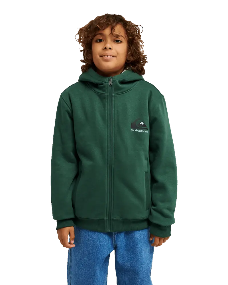 Boys’ Forest Green Sherpa-Lined Zip Fleece Jacket