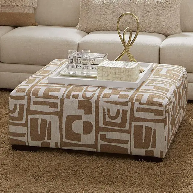 CARLETON Upholstered Ottoman in Ivory and Tan