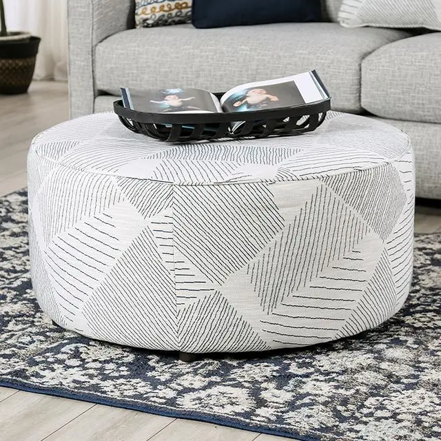 CHANCERY Coordinating Gray-and-Navy Ottoman