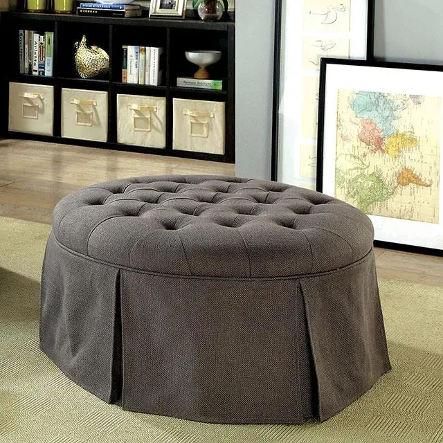 Claes Gray Round Storage Ottoman