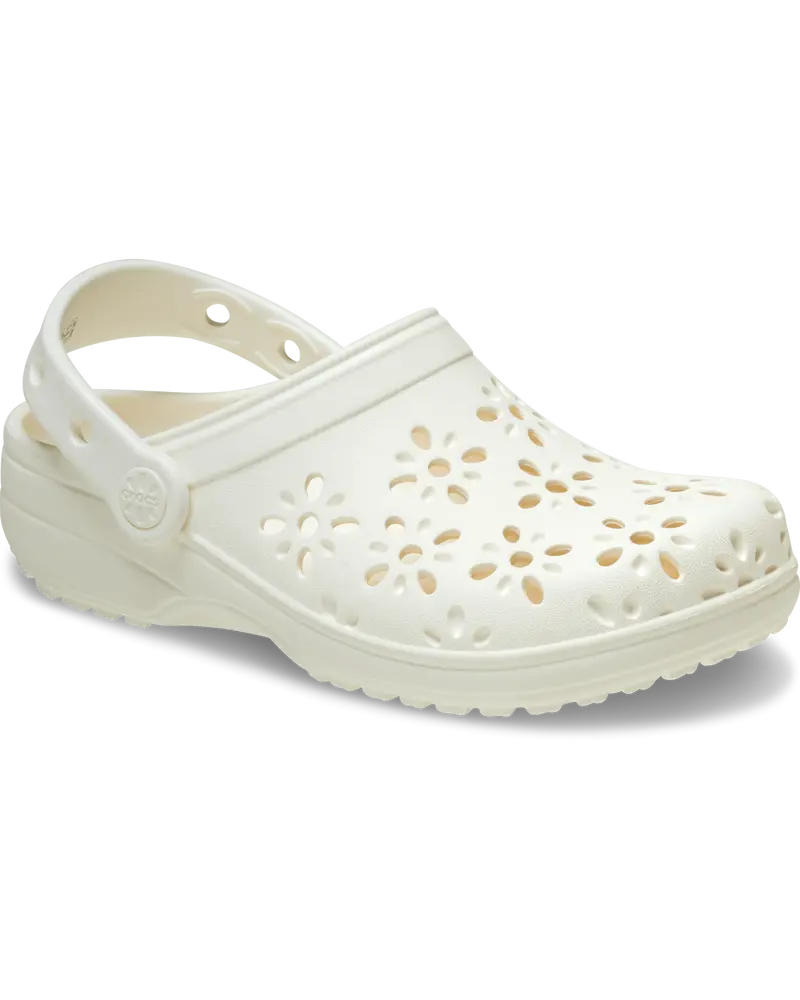 Classic Floral Cut-Out Clogs in Chalk White