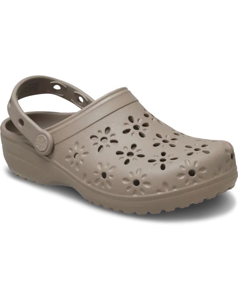 Classic Floral Cut-Out Clogs in Taupe