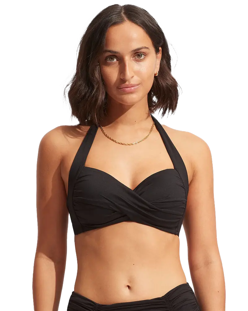 Collective Twist Soft-Cup Halter Bikini Top – Black