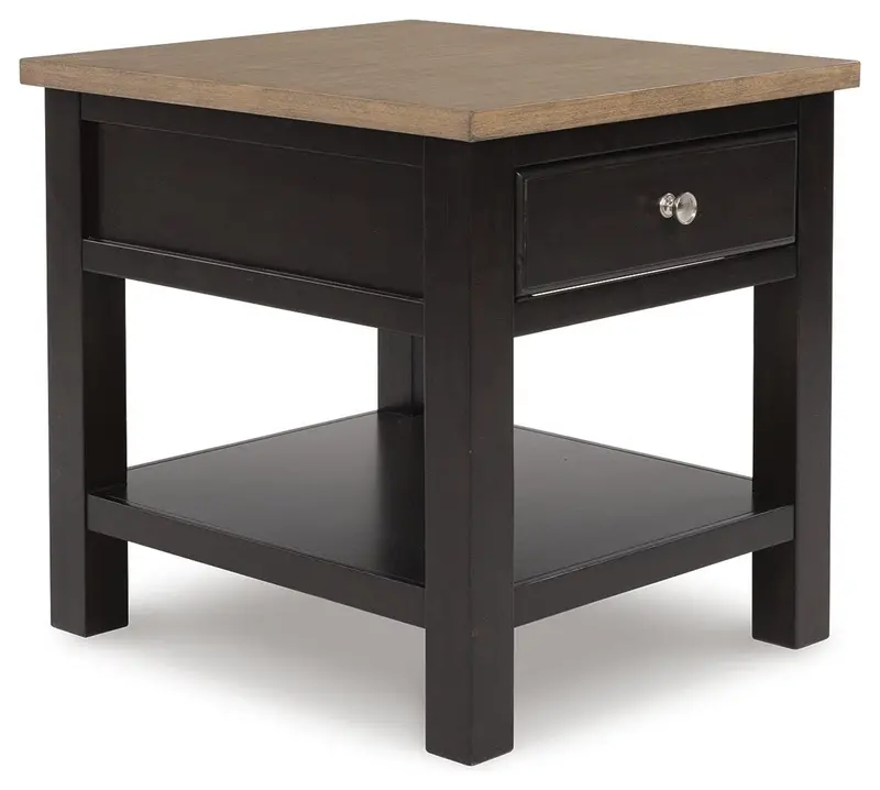 Compact End Table with Drawer and Natural Wood Accents