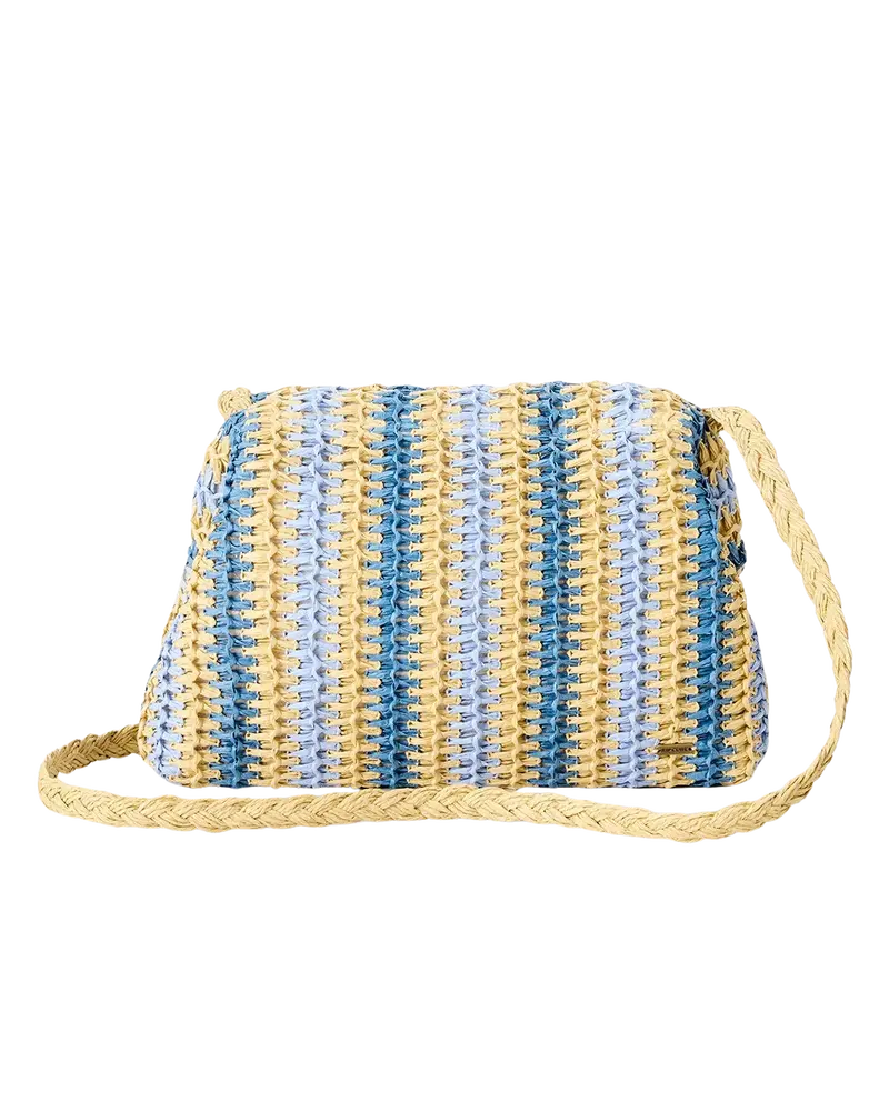 Crochet-Edged Framed Clutch Bag – Natural and Denim Blue
