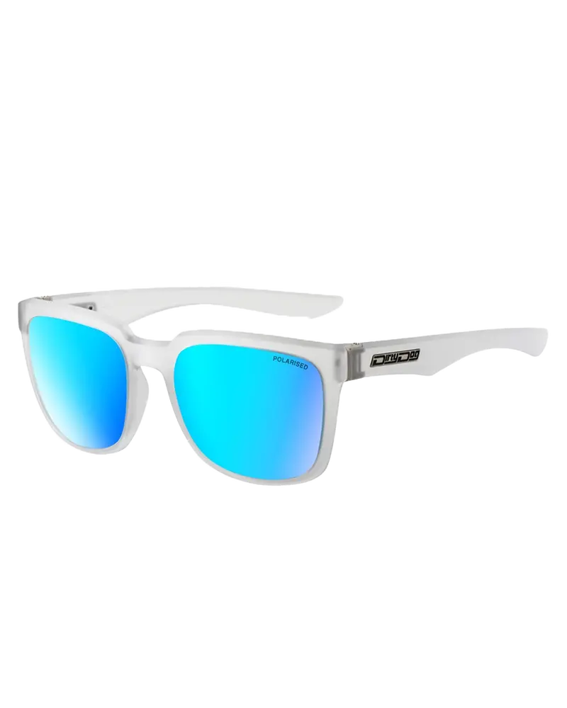 Crystal Clear Grey and Ice Blue Blade Polarized Sunglasses