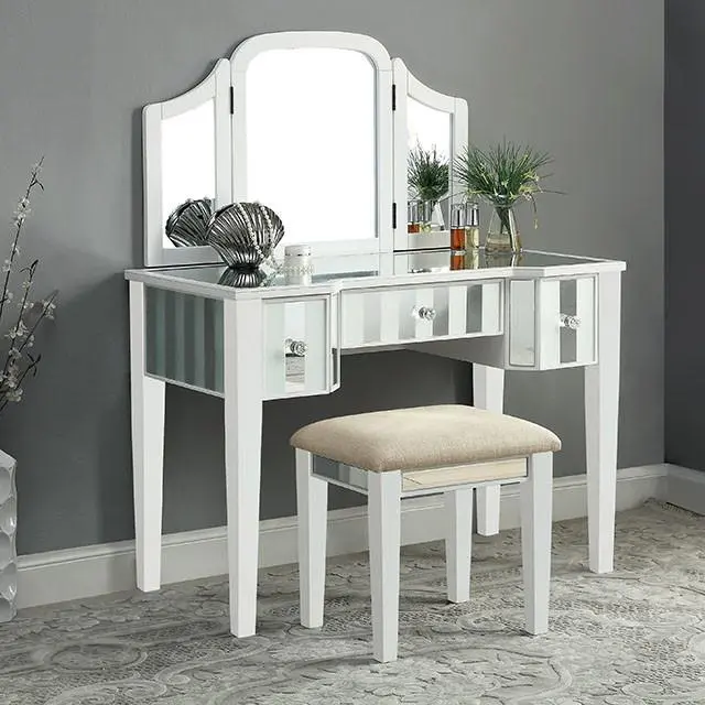 Cyndi White Vanity Set with Matching Stool