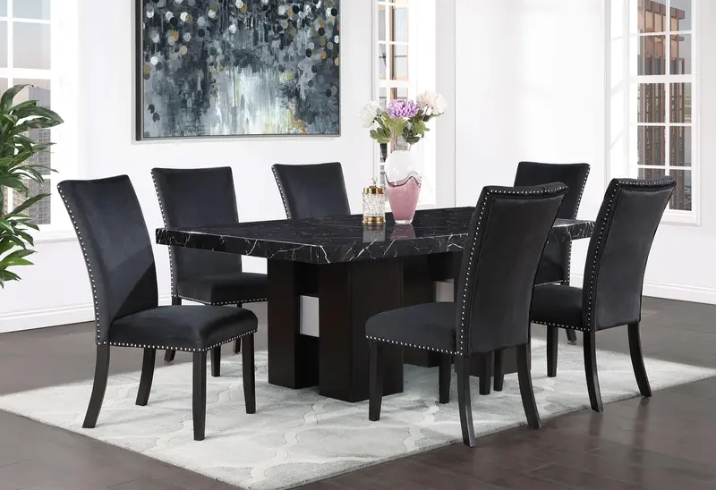 D03 Dining Table with 6 Black Dining Chairs