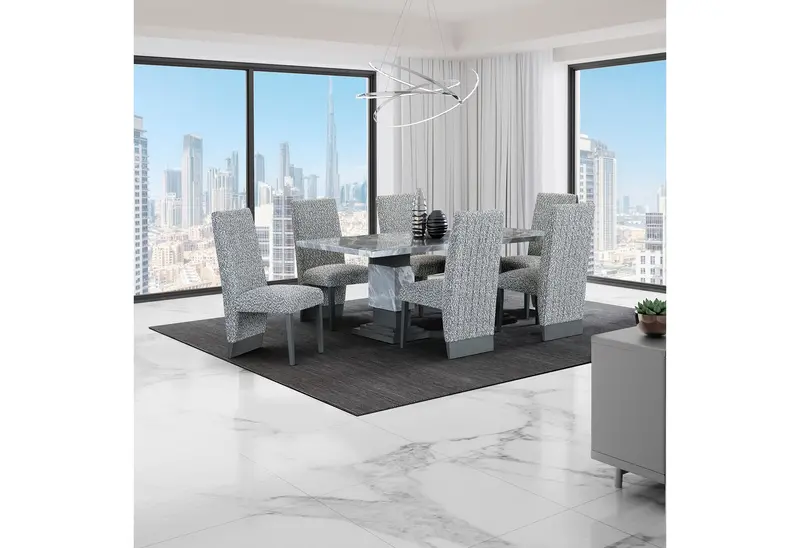 D1212 Dining Table with 8 White and Grey D12DC Chairs