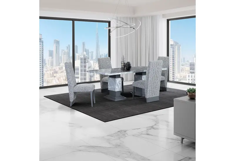 D1212 Dining Table with Four Matching Chairs – White/Grey