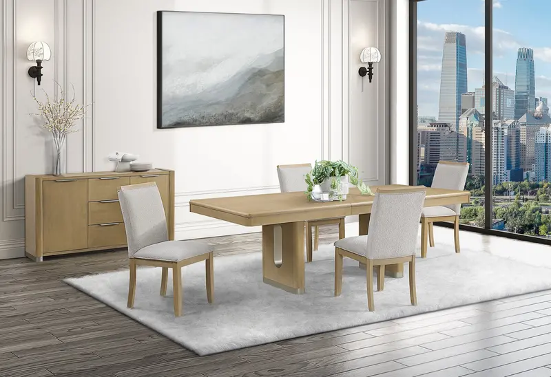 D1248 Natural Wood Dining Set: Table + 4 Matching Chairs