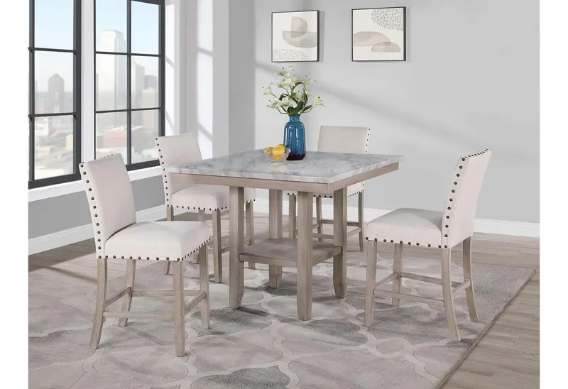 D4010BT Natural Bar Table & D1622 White Bar Stools Bundle