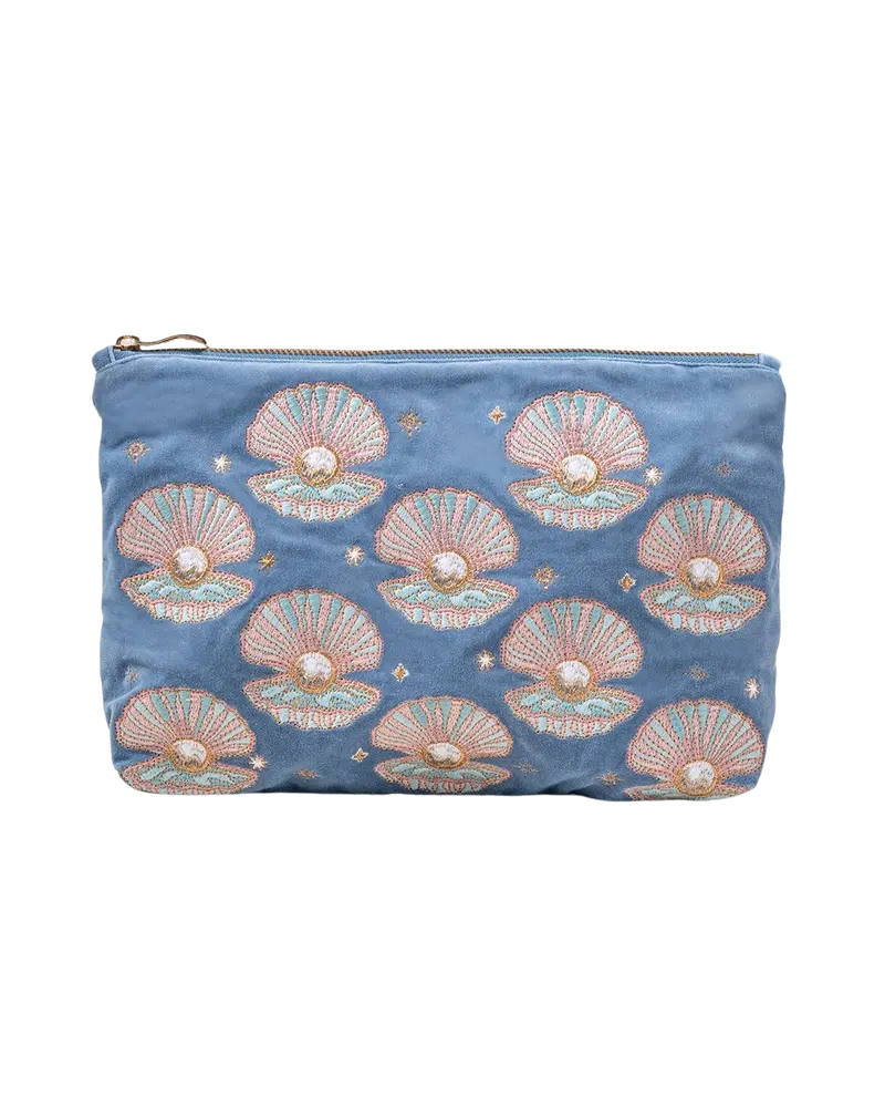 Dusky Blue Pearl Shell Velvet Everyday Pouch