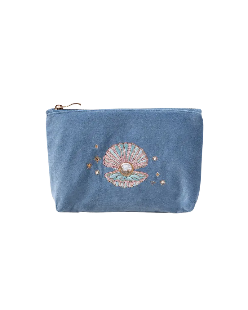 Dusky Blue Pearl Shell Velvet Mini Clutch