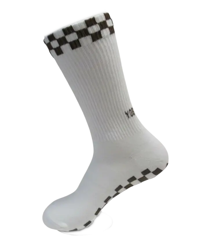 Eco Bamboo Pilates Grip Socks – Chocolate Checkerboard Print
