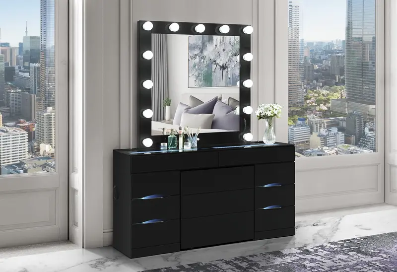 Ella Black Vanity Desk with Built-in Bluetooth Speaker