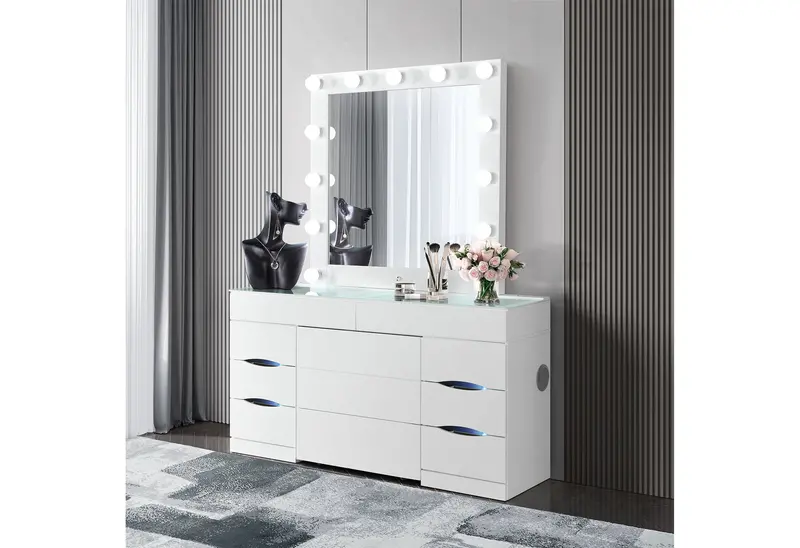 Ella White Vanity Desk with Integrated Bluetooth Speaker