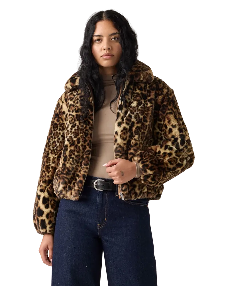 Elle Muriel Faux Leopard Black Amber Sherpa Jacket