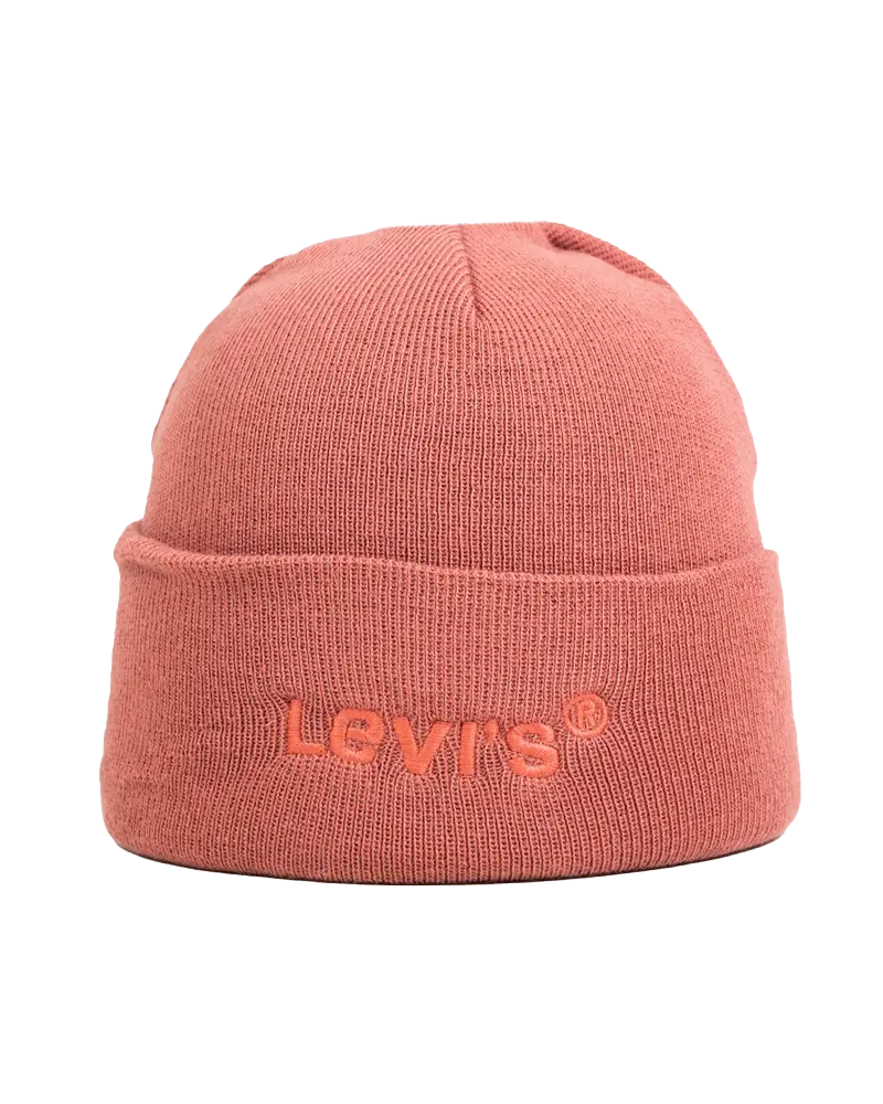 Embroidered Wordmark Beanie – Muted Dull Red