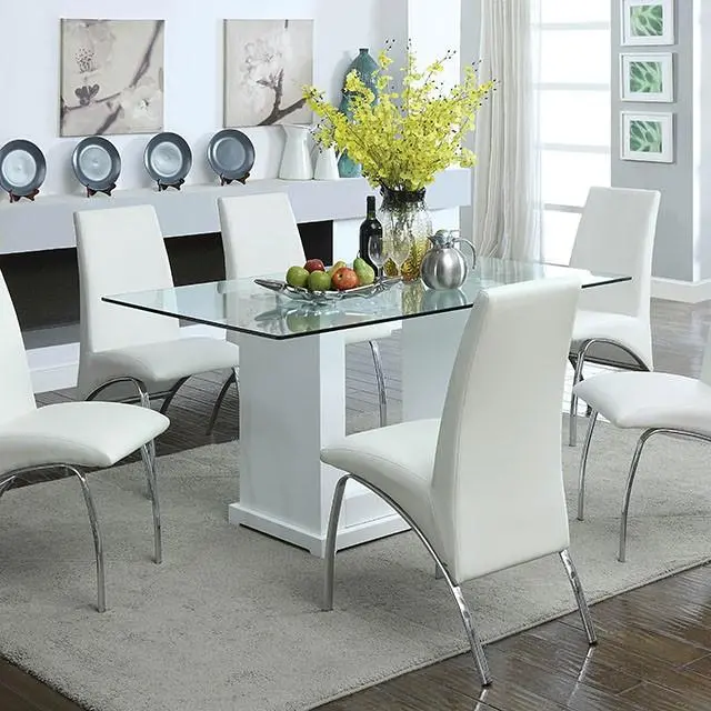 Eva White-and-Clear Glass Dining Table