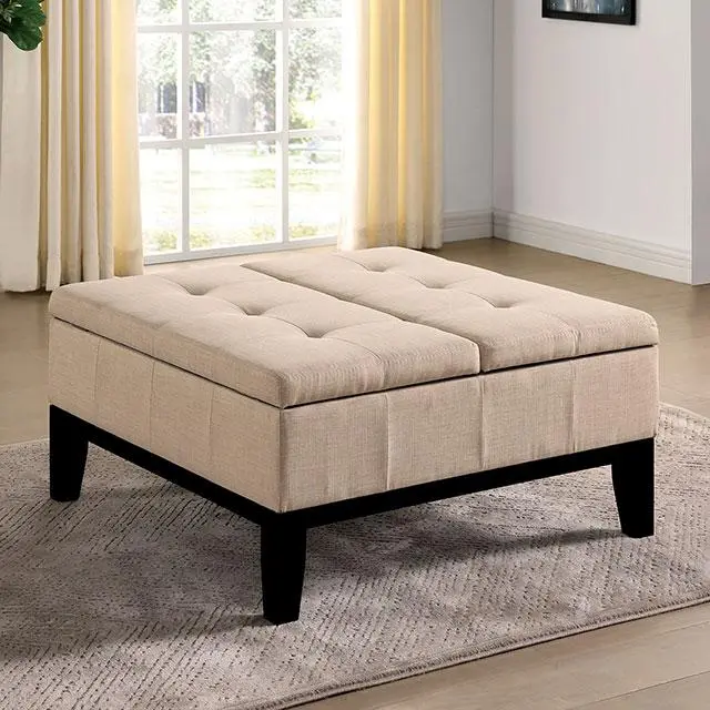 FAZIO Beige Fabric Storage Ottoman with Hidden Compartment