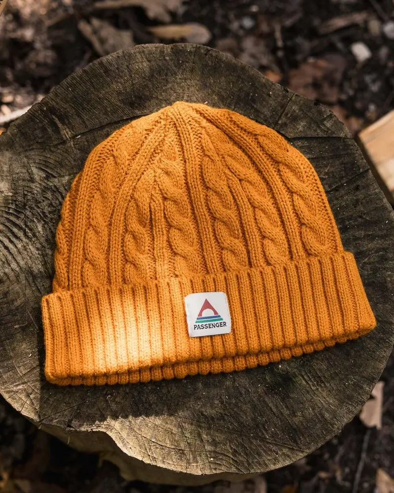 Fireside Cable-Knit Beanie in Sunrise Orange