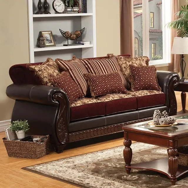 Franklin Burgundy and Espresso Sofa – Stylish Living Room Seating