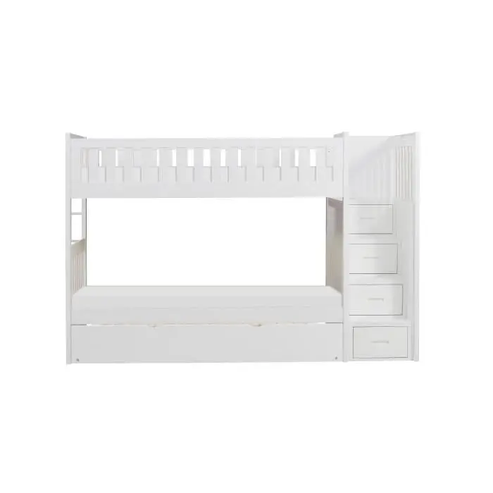 Galen Bunk Bed with Reversible Step and Twin Trundle – White