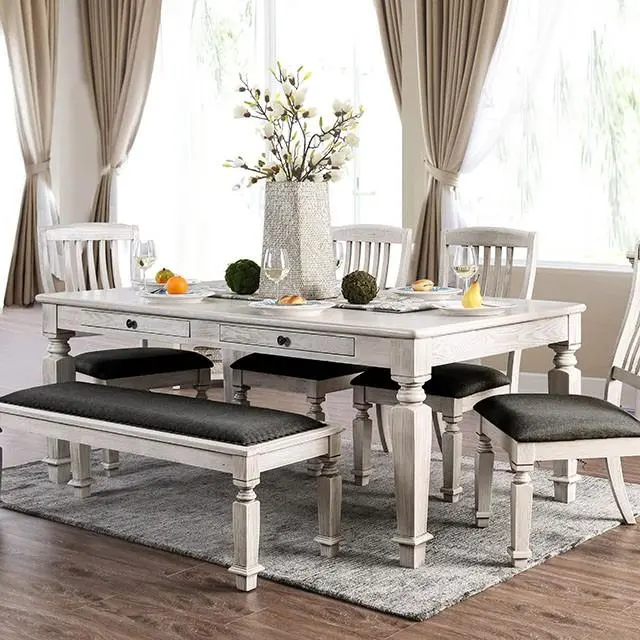 Georgia Farmhouse-Style Antique White and Gray Dining Table