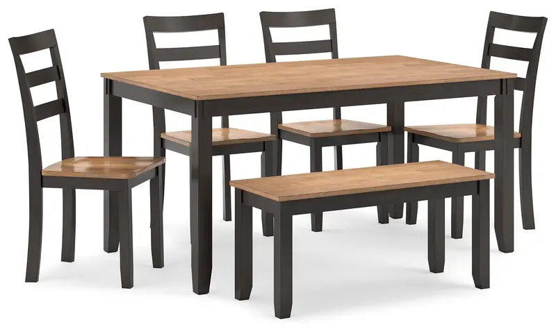 Gesthaven Extendable Dining Set – Table, 4 Chairs & Bench (6-Piece)